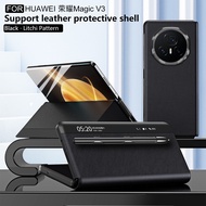 Honor Magic V3 CaseSmart Window Litchi Grain Leather Magnetic Suction Flip Cover Protective Case Wit