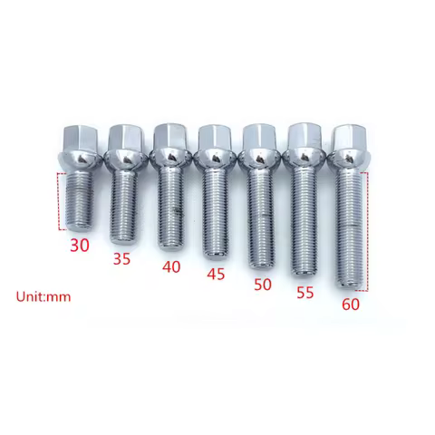 10pcs M14x1.5 Car Wheel Bolts Thread Length 35mm/40mm/45mm/50mm Lug Bollts Ball Seat Studs Sliver