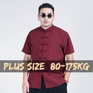 【Plus Size】80-175KG Men Casual Plain Short Sleeve Tops Man Large Big Oversized Mandarin Collar Knot 