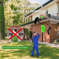 Telescopic rod eaves pipe gutter cleaning brush climbing-free roof drainage channel filter brush sew