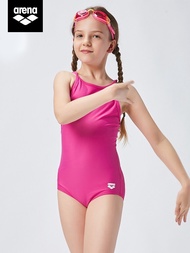 ชุดว่ายน้ำ Arena ชุดว่ายน้ำสามเหลี่ยมชิ้นเดียวสำหรับเด็กผู้หญิงชุดว่ายน้ำสำหรับฝึกกีฬา