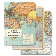 American Cavallini & Co. Replica Study World Map Maps A6 Notebook (3 In Group)