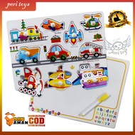 Educational Toys Wooden Puzzle Knob Whiteboard 2 in 1 Children Wooden Puzzle Knob Transport Board 12