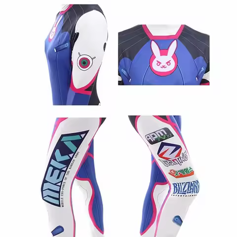 COSGame Overwatch Dva Cosplay Costumes Tights Jumpsuit Wig Headphone Gun Cosplay Props Tattoo Sticke