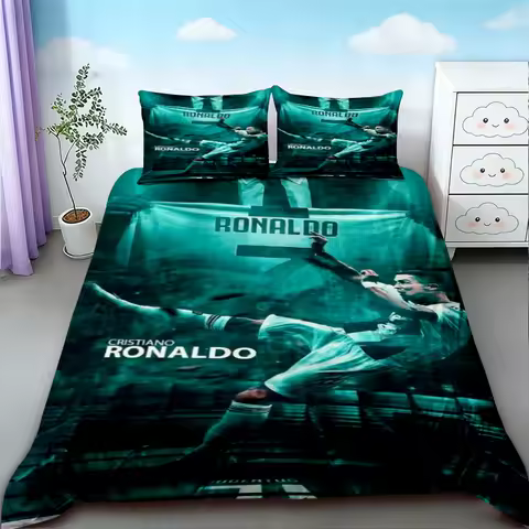 CR7 3pcs Duvet Cover Football Cristiano Ronaldo Bedding Set for Comfortable and Breathable Bedroom Q