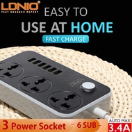 LDNIO C3604 Extension 3.4A Power Socket3 AC + 6 USB Charger Adapter 2500W 10A 2 Meter SC3604