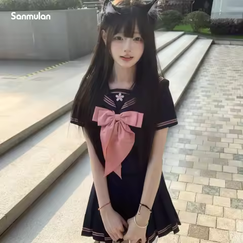 JK Uniform Sailor Suit Genuine Japanese College Style Basic Student Long-short-sleeved Suit Cyan Cut