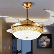 Luxury Crystal Ceiling Fan Light Invisible For Restaurant Living Room Remote Control Fan Light 42 Inch Gold Color Fans L