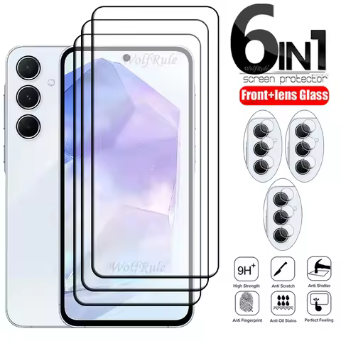 6-in-1 For Samsung Galaxy A55 Glass Samsung A55 Glass Full 9H Screen Protector Samsung A55 A15 A35 A