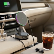 RGB Light 15W Wireless Car Charger, 360° Rotatable & Foldable, Mag-Safe Suction Cup Holder  Pengecas