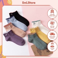 Set of 10 pairs of short socks with Amor smiley face border, soft, smooth, breathable