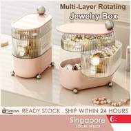 【SG】Portable Rotating Jewelry Box Multi-Layer Storage Organizer for Necklace Earrings Rings Makeup D