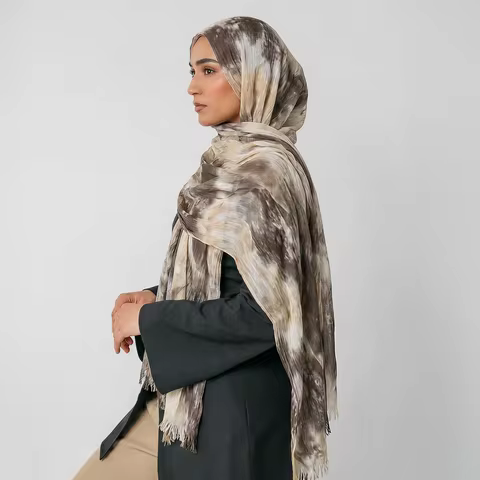 Women Modal Hijab Cotton Rayon Scarf Watercolor Crinkle Design Shawl Scarf Headwrap Ramadan Islamic 