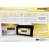 NIKO AGM battery for start/stop European vehicles such as BMW, VW, Audi, Mercedes, Porsche and many 
