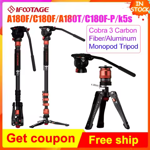 Ifootage Cobra 3 Carbon Fiber Tripod CB3 C180F-P Monopod with Pedal-Release Mini Tripod Base for Pho