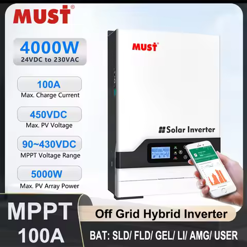 MUST PV18 PROⅡ 4KW Solar Hybrid Inverter 24V to 220V Smart Dual AC Output MPPT Off Grid Photovoltaic