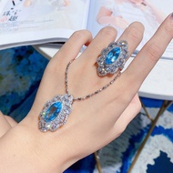 1 Pcs Hot selling new product simulation sea blue stone horse eye shaped adjust ring party jewelry
