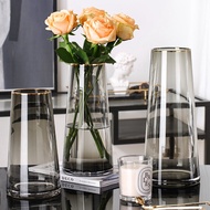Light Luxury Glass Vase Gold Rim Bottle Mouth Design Home Dining Table Living Room Vase Ornaments Transparent Hydroponic