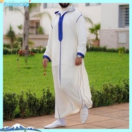 Jubah Putih lelaki Muslimah Jubah Hoodie Lelaki Slim Cotton Kurta Set Kolar Baju Melayu