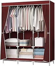Canvas Wardrobe,Portable Fabric Wardrobe with Hanging Rail and Shelves,Clothes Closet Storage Organi