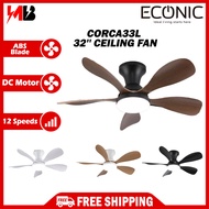 [NEW] ECONIC CORCA33L 32Inch 5 Blades LED DC Motor Fan Remote Control Baby Ceiling Fan Sirim Kipas S