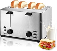 4 piece Toaster, 1260W Toastie Machine with 40mm Wide Slots, 5Gears Temperature Control, Frozen, Can