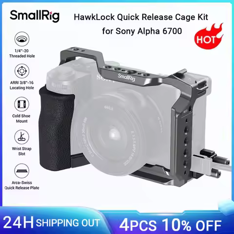 SmallRig A6700 Cage HawkLock Quick Release Cage Kit for Sony Alpha 6700 w Silicone Grip & Cable Clam