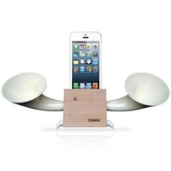 (福利品~功能皆正常)(iPhone SE 系列以下機種專用)雙聲道立體擴音器 ZIMMA 山毛櫸+珍珠白