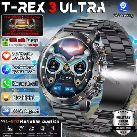 2026 New Military T-Rex 3 Ultra 1000mAh Battery Smart Watch IP68 Waterproof GPS Bluetooth Call Men S