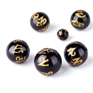 XinLi Black Agate Six-character Mantra Amulet DIY Bracelet Spacer 6-12mm