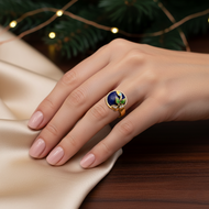 แหวนพลอยลาพิส ลาซูลี (Lapis Lazuli)  ตัวเรือนเงินแท้92.5%ชุบทองคำ ไซด์นิ้ว 54  หรือ เบอร์ 7 US