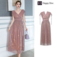 Happy Diva เดรสผู้หญิง เดรสทรงเอ เดรสสีชมพู เดรสแขนกุด เดรสทำงาน เดรสไฮโซ เดรสวินเทจ เดรสออกงาน เดรส