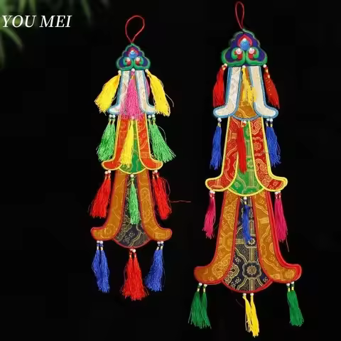 Nepal Handmade Hexagonal Tassel Flag,Colorful Tibetan Embroidery Decorative Handicrafts,Auspicious H