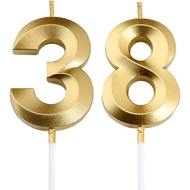 Gold 38th & 83rd Birthday Candles,Gold Number 38 83 Cake Topper for Birthday Decorations Party Decor