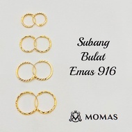 Subang Emas 916 Subang Bulat Emas 916 Tulen Emas 916 Bajet / 916 Gold Round Hoop Earrings