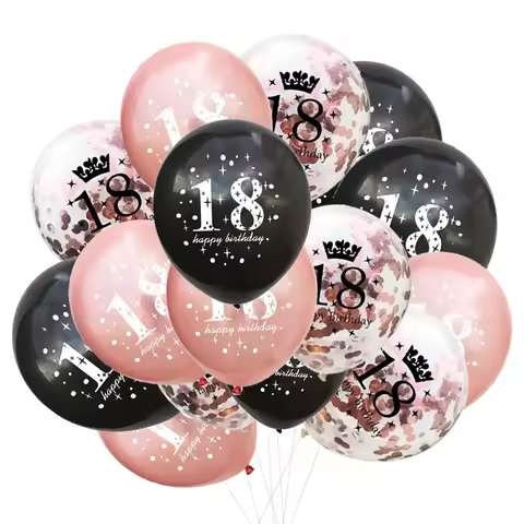 15pcs 18th Happy Birthday Balloon Decor 12 Inch Confetti Latex Balloons for 18 20 30 70 Years Old Bi