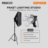 EZMODE Studio Lighting Stand 4 Lamps + 4 Socket Softbox 60x80cm Grid
