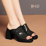 ROSATA RO451 8p high-quality grain leather women's high heel sandals - block heel - VIETNAMESE PRODU