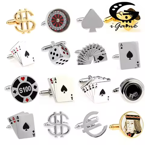 iGame Men Cuff Links Gamble Casino Series Roulette Dice Poker Jeton Design Fashion Cufflinks Wholesa