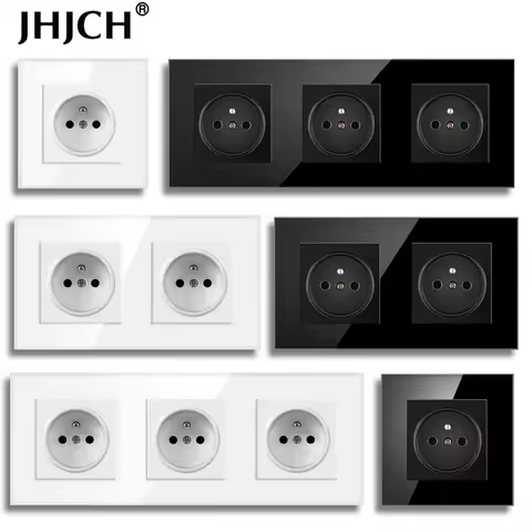 JHJCH French standard plug, glass wallboard, French power supply, 16a 220V grounding socket, child p