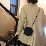 乌 炒小圆包 韩版百搭菱格子PU包单肩斜跨包纯色链条包女Wu Chao Xiao Yuan Bao Korean version versatile diamond grid P73xb4lbc33.