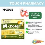 M-ZOLE Chewable Tablet 1's/BOX (Banana & Vanilla Falvour / For Deworm & Ubat Cacing Suitable for Kid