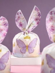 50入組紫色蝴蝶糖果禮品袋兔耳神秘袋生日派對裝飾糖果袋帶扣子婚禮嬰兒淋浴女孩派對用品包裝,男孩和女孩的派對禮物