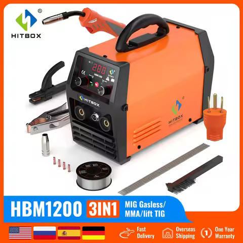 HITBOX 3 in 1 Synergy MIG Welder Semi-Automatic 110V 220V Inverter TIG Argon Arc Gas-Less MIG Welder