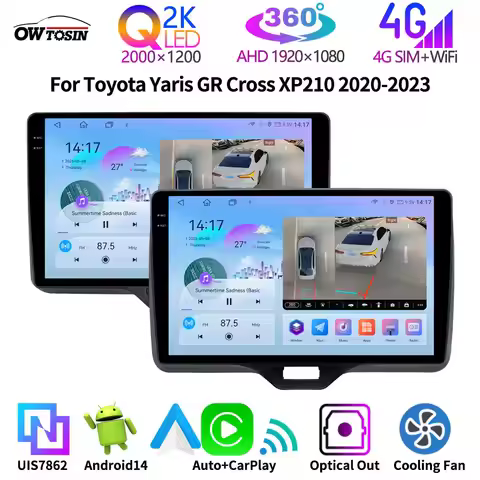 QLED 2K Screen 8+256G Android 14 Car Multimedia GPS DSP Radio For Toyota Yaris GR Cross XP210 2020-2