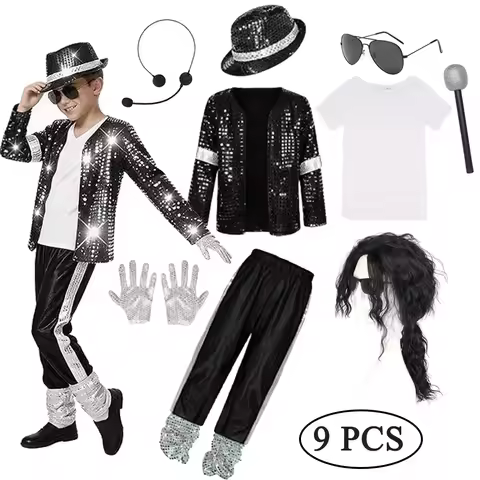 Kids Jackson Pop Star Jackson Cosplay Costume Halloween Carnival Stage Performance Clothes Hip Hop D