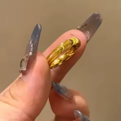 Luxury 24K 9999 Pure Gold real gold Women's Solid Cat's Eye Ring Plain Ring Corrugated Finger Ring