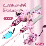 Joran Luya Macaron Pink Biru UL Extra Lembut Set, Combo Gulungan Sakura 5.2:1, Salutan Putar UL