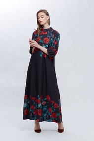 ชุดเดรส Lofficiel Dress เดรสทรงยาว ลายพิมพ์ดอกกุหลาบ (FZ21BL)