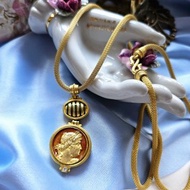 ROXANNE ASSOULIN金色希臘浮雕吊墜軟式金網格項鍊/西洋古董飾品